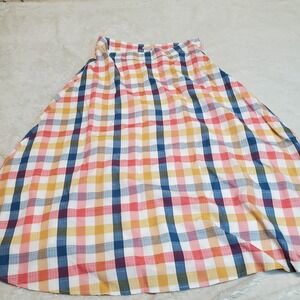 Loft White Colorful Gingham Plaid Cottagecore Flowy Prairie A Line Skirt 10